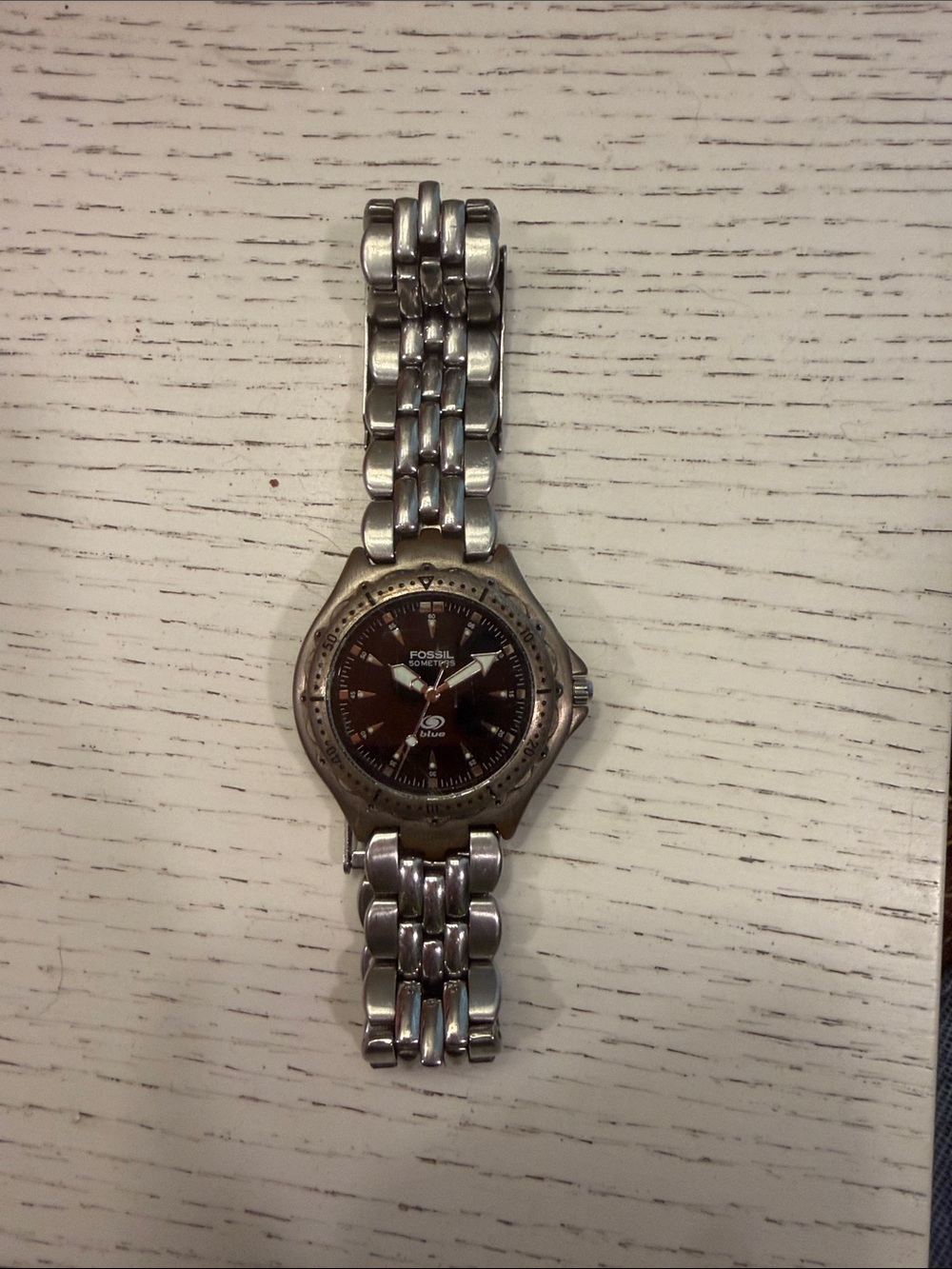 Fossil Silver Case Watch with Black Dial
